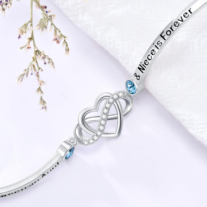 AOBOCO 925 Sterling Silver Adjustable Infinity Heart Bangle Bracelet for Sister Best Friend Daughter Mom Grandma Granddaughter Daughter in Law Godmother Goddaughter Stepmom Stepdaughter - Image 3